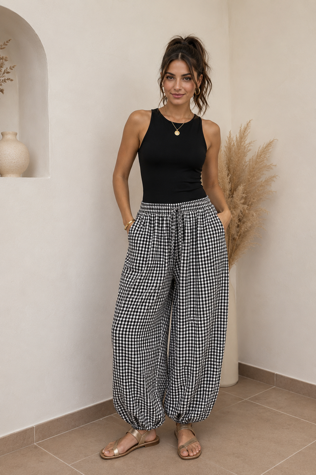 PANTALÓN GLOBO VICHY