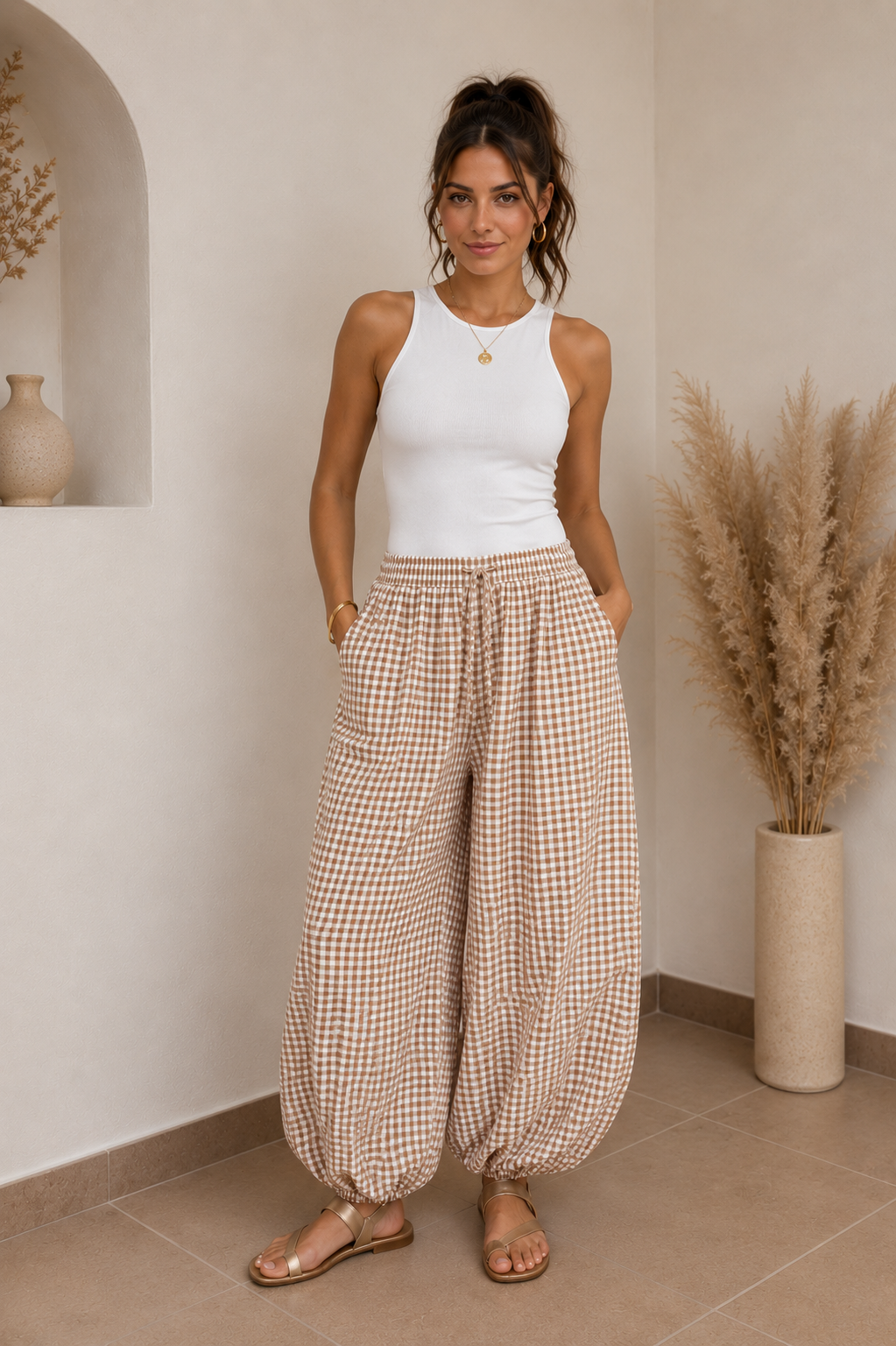 PANTALÓN GLOBO VICHY